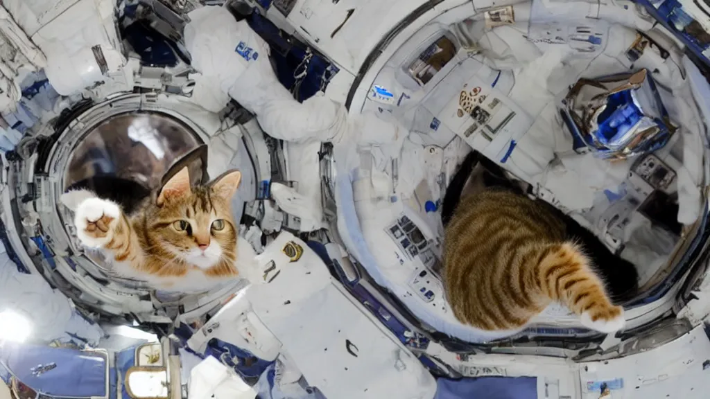 Image similar to Photo of a cat floating inside the ISS