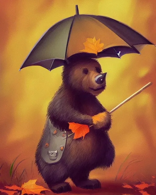 Image similar to autumn a bear with an umbrella by samuel smith trending on artstation