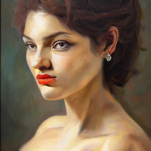 Prompt: A portrait of an assertive and heavy beautiful woman, oil painting, majestic, detailed, high resolution