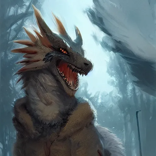 Image similar to furry fluffy floof dragon, by greg rutkowski