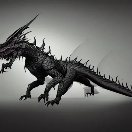 Prompt: black dragon, realistic, highly detailed, concept art, full body