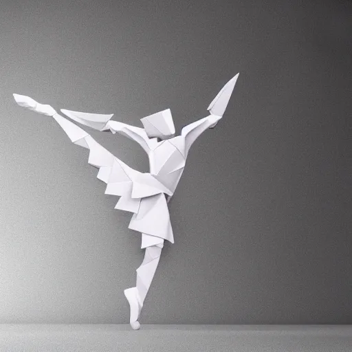 Image similar to origami dancer in white paper, 3 d render, ultra detailed, on white background, studio shot