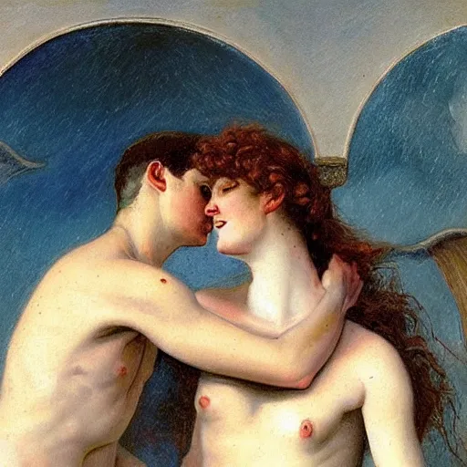Prompt: painting of psyche and eros, 1 9 0 1, highly detailed, vivid, high quality