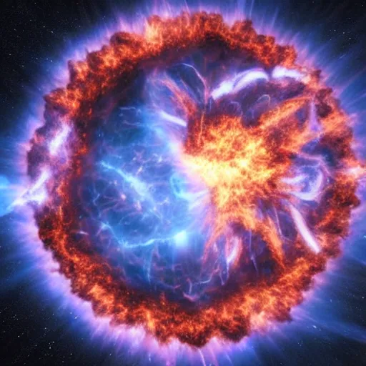 Image similar to a peace sign made from a supernova explosion, earth caught in the middle, ultrarealistic, dramatic lighting, electrical details, high details, 4 k, 8 k, best, accurate, trending on artstation, artstation, photorealism, ultrarealistic, space photography