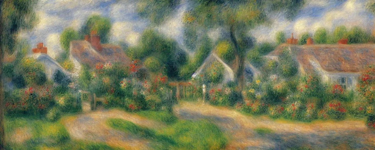 Image similar to a somerset cottage in the style of Renoir