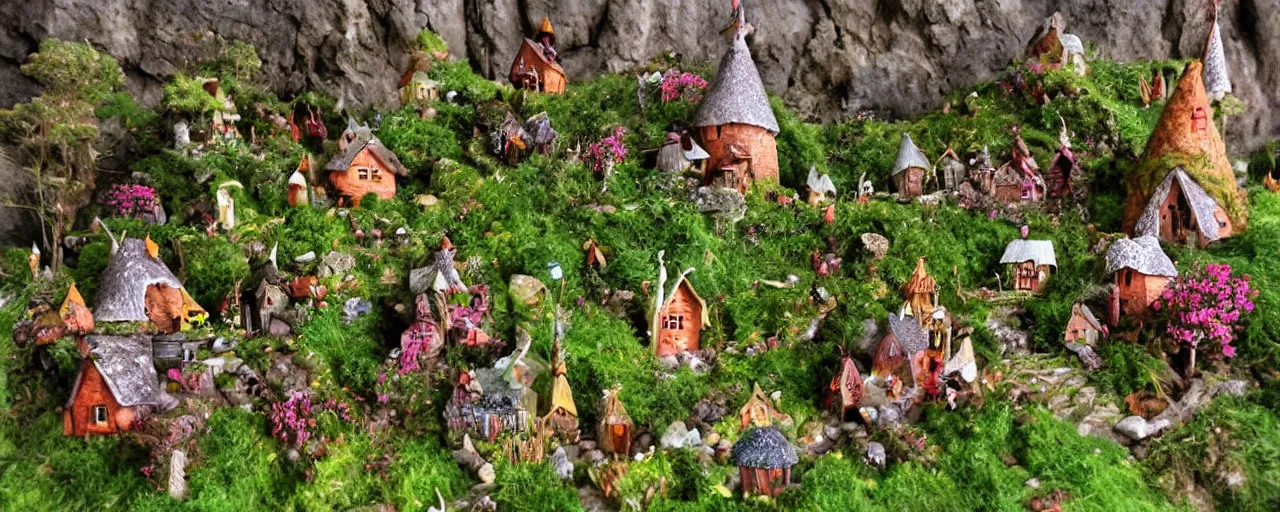 Prompt: fairy village on a mountain