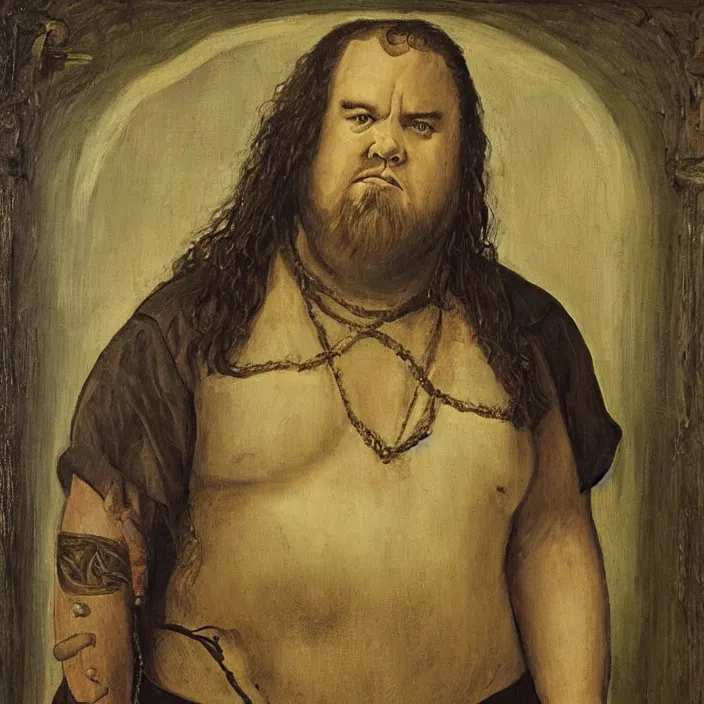 Image similar to hurley from tv show lost, jorge garcia, early netherlandish painting