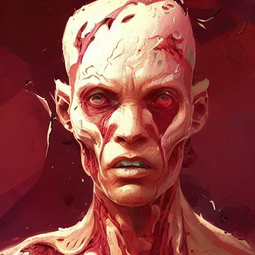 Image similar to scifi portrait by Greg Rutkowski, a person infected with a kind of reddish silt that is sprouting from all over his body, violent and vicious appearance, scifi, space horror, digital painting, artstation, concept art, smooth, sharp foccus ilustration, Artstation HQ.