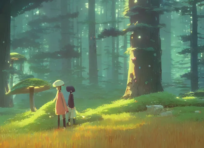 Image similar to mushroom tree forest, detailed, cory loftis, james gilleard, atey ghailan, makoto shinkai, goro fujita, studio ghibli, rim light, exquisite lighting, clear focus, very coherent, plain background, soft painting