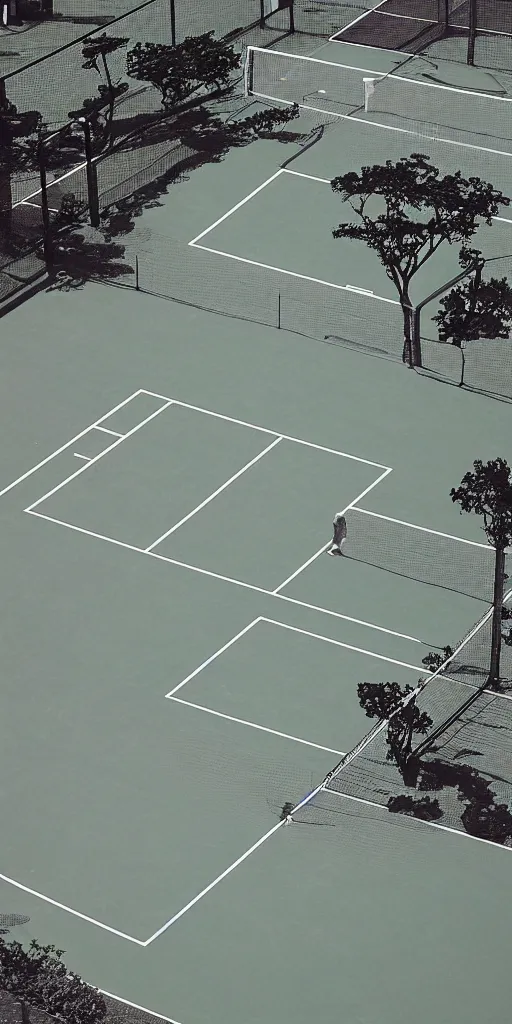 Prompt: Tennis court on the island of floating air, by Miyazaki Hayao