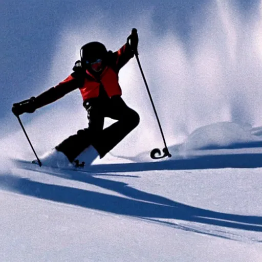 Image similar to michael jackson skiing with alien reptilians