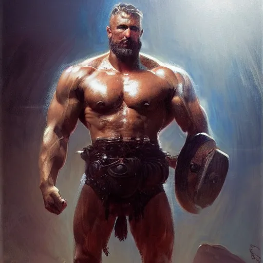 Image similar to handsome portrait of a spartan guy bodybuilder posing, radiant light, caustics, war hero, apex legends, by gaston bussiere, bayard wu, greg rutkowski, giger, maxim verehin