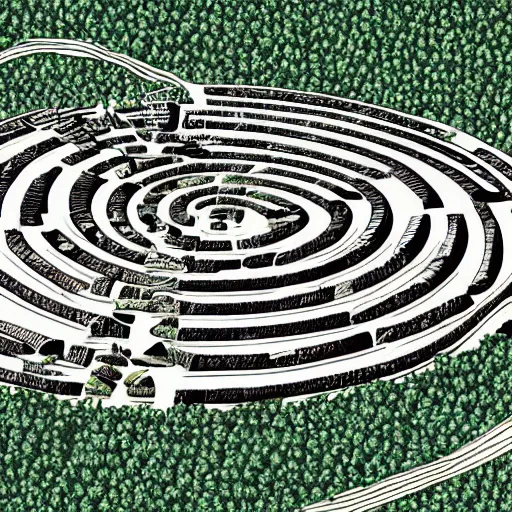 Image similar to a illustration of an architectural plan view of a labyrinth of the deforestation in amazona crisis