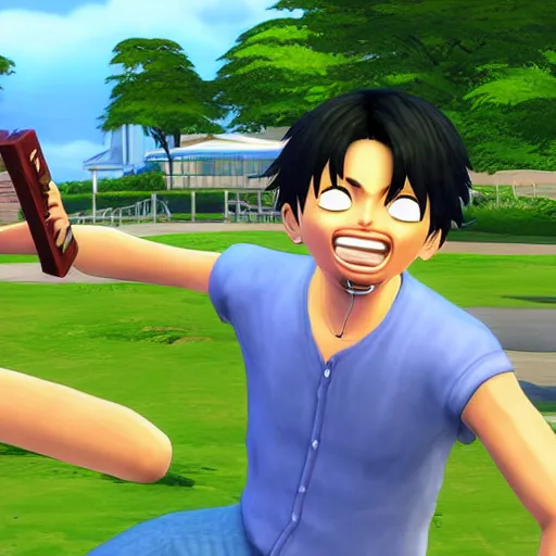 Prompt: Luffy in The Sims