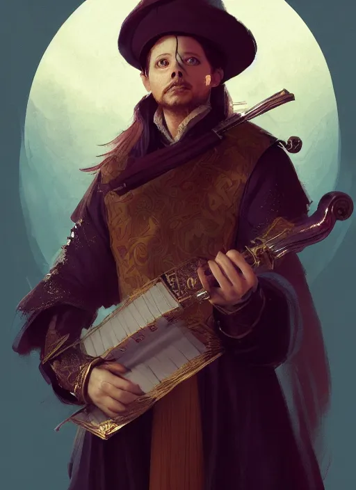 Prompt: illustration of michael j fox as a bard dressed in renaissance clothing with a goatee, by greg rutkowski artstation