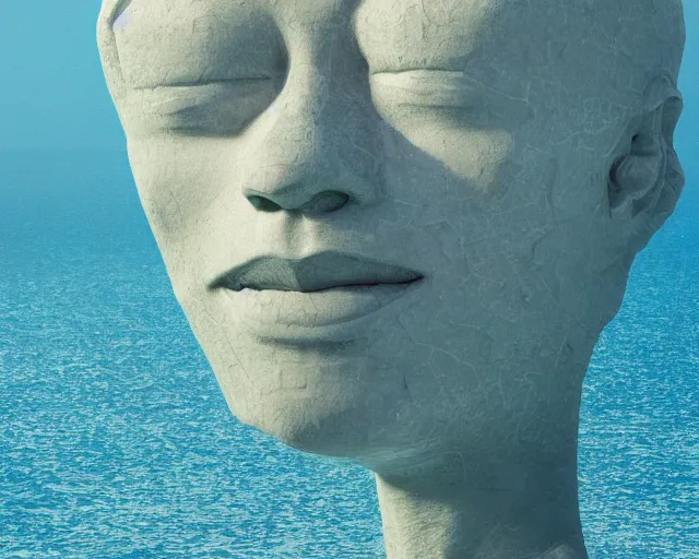 Prompt: a giant human head award winning sculpture on the surface of the ocean, abstract sculpture, in the style of chad knight, hyper detailed, hyper realistic, ray tracing, 8 k resolution, sharp focus