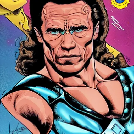 Prompt: psionic Arnold Schwarzenegger in cape,