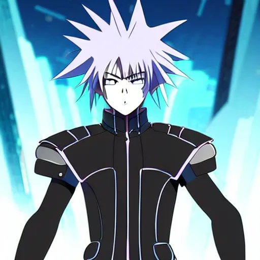 Image similar to beautiful cyberpunk anime boy spiked hair character metal sharp armor award winning character design by studio ghibli h 6 4 0
