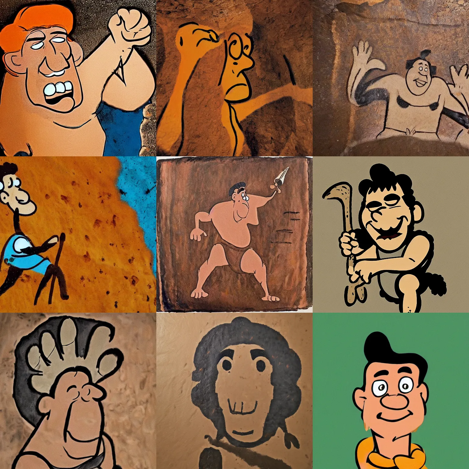 Prompt: a cave painting of Fred Flintstone