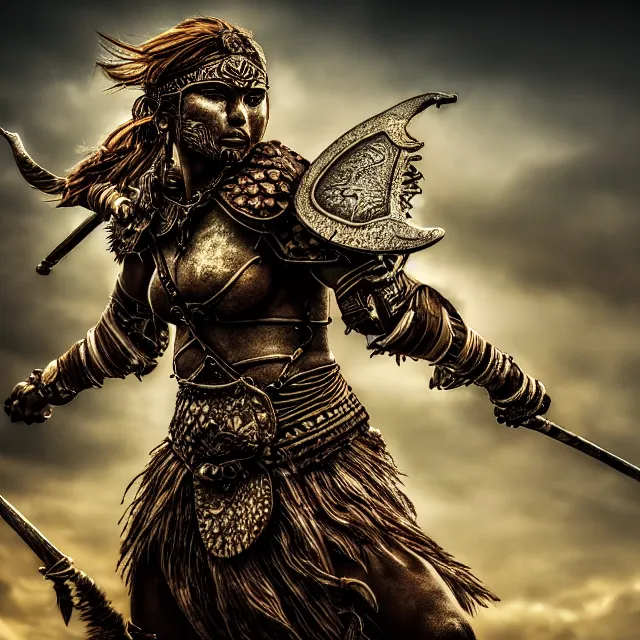 Prompt: warrior, fantasy, highly detailed, 4 k, hdr, smooth, sharp focus, high resolution, award - winning photo, photorealistic