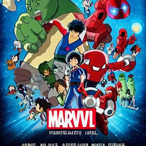 Prompt: “studio ghibli cartoon of marvel cinematic universe”