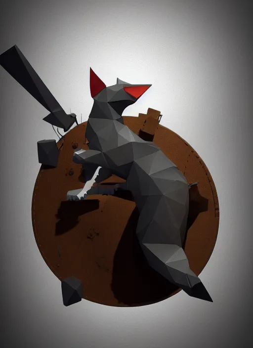 Prompt: a cat inventing a nuclear weapon, low poly, medium shot, low-key lighting, Steampunk style, dreary, gloomy, trending on behance, 4k, Award Winning, Photorealistic, sharp