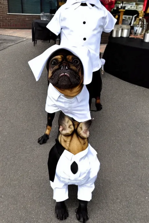 Image similar to a dog dressed as a waiter