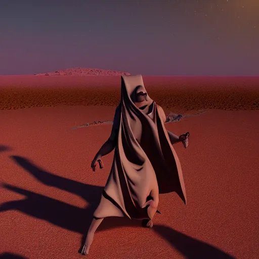 Image similar to meance desert's blodcloth hunchback surveillance deity, dynamic lighting, beautiful faces, establishing shot, 8 k resolution,