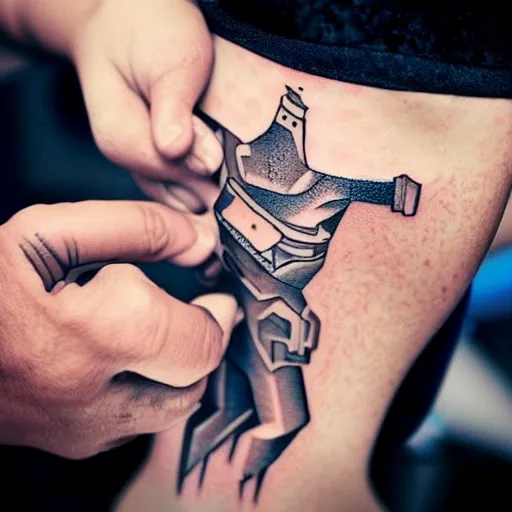 Image similar to a tattoo of a tattoo artist drawing a tattoo