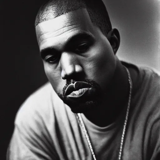 Prompt: a photograph of Kanye West by Julia Margaret Cameron, portrait, 40mm lens, shallow depth of field, close up, split lighting, cinematic