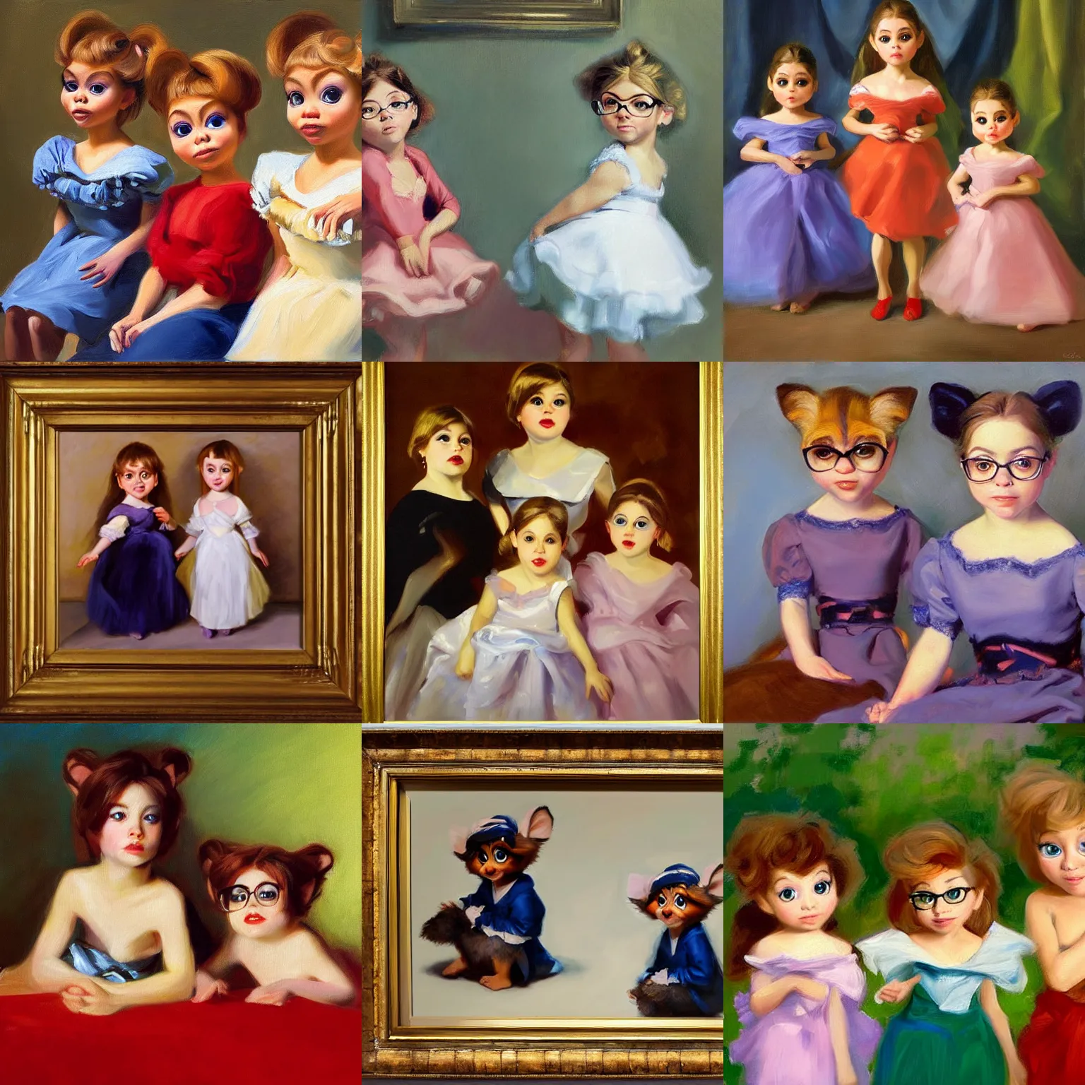 Prompt: portrait of the chipettes, hyperrealistic, in the style of john singer sargent, oil painting