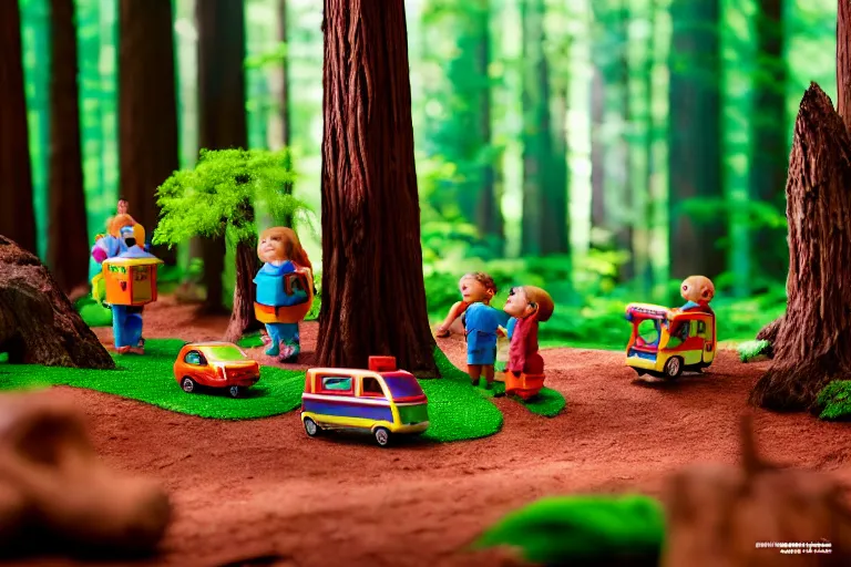 Prompt: fisher price redwood forest, california scene from tv show hyper detailed 5 5 mm 8 5 mm, toy photography