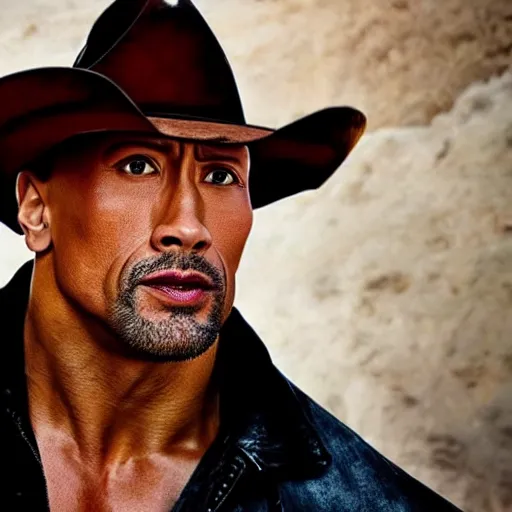 Image similar to Dwayne Johnson as cowboy