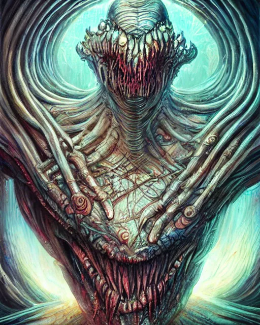 Prompt: monster design, by antonio j. manzanedo, giger, alex grey, android jones, wayne barlowe, philippe druillet, raymond swanland, cyril rolando, josephine wall, harumi hironaka, trending on artstation