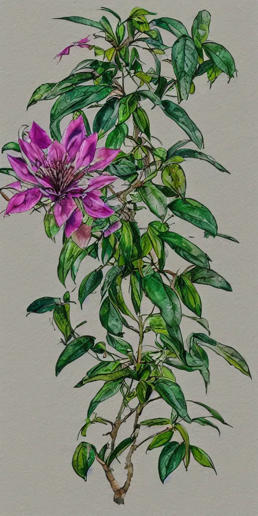 Image similar to water color and pen, high resolution, detailed, trending on artstation, tea plant