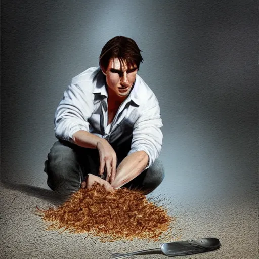 Prompt: tom cruise planting fries in the ground, digital art, highly - detailed, artstation cgsociety masterpiece