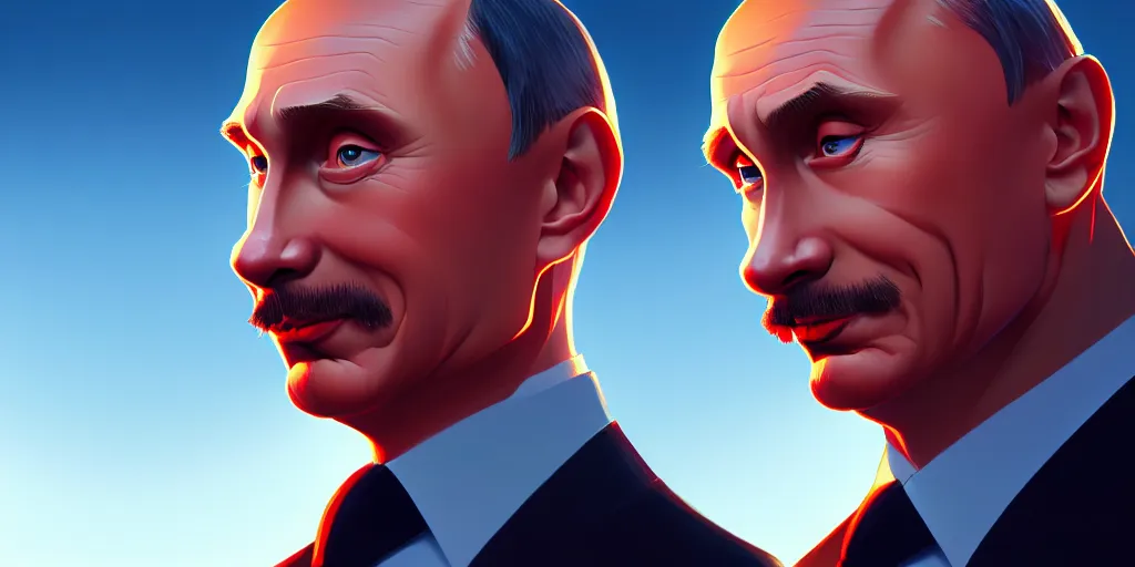 Prompt: low angle portrait of vladimir putin, tepainting concept Blizzard pixar maya engine on stylized background splash comics global illumination lighting artstation lois van baarle, ilya kuvshinov, rossdraws