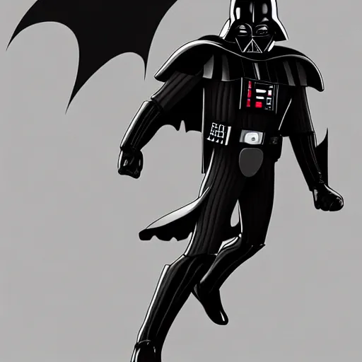 Image similar to Darth Vader, Holding Batman, Trending on Artstation, Hiroaki Tsutsumi style