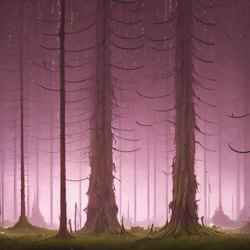 Prompt: a mechanical forest by simon stalenhag and Ralph McQuarrie