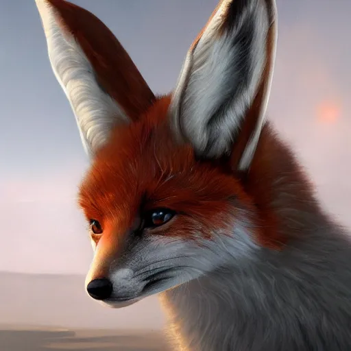 Image similar to matte painting of a fenec fox with bunny ears, close portrait, super detailed, 8 k hdr, by greg rutkowski, trending on artstation