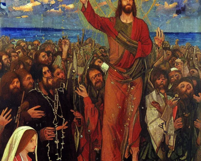 Image similar to christ's second coming by viktor vasnetsov, very beautiful painting 4k scan