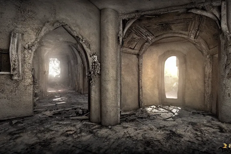 Image similar to An Abandoned, dilapidated portal to the fire realm, photorealistic, 4k, ultra detailed, cinematic lighting, fantasy, magic