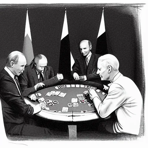 Image similar to Putin playing poker with Biden in a dark scary room, both are smoking, noir