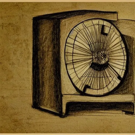 Prompt: a drawing of a time machine. By Leonardo Da Vinci.