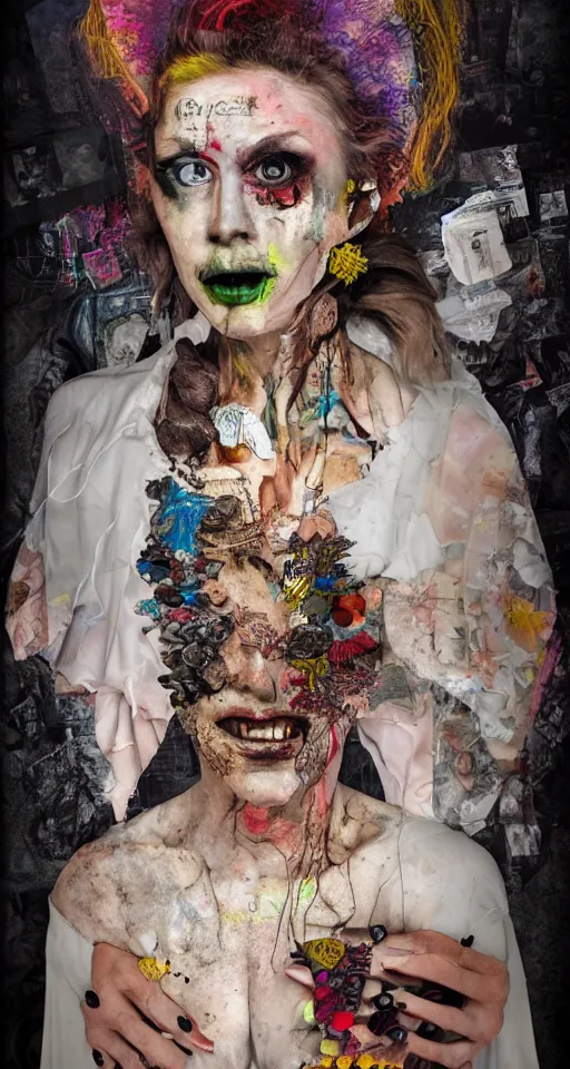 Image similar to Portrait of a Grotesque Bride, dramatic lighting, collage art, mixed media, hypermaximalist, photo realistic, 8k