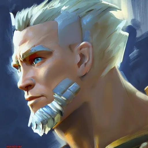 Image similar to greg manchess portrait painting of partially armored guile from street fighter as overwatch character, medium shot, asymmetrical, profile picture, organic painting, sunny day, matte painting, bold shapes, hard edges, street art, trending on artstation, by huang guangjian and gil elvgren and gerald brom