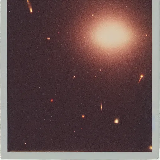 Prompt: aged polaroid photo of deep space, galaxies visible, film grain, red color bleed