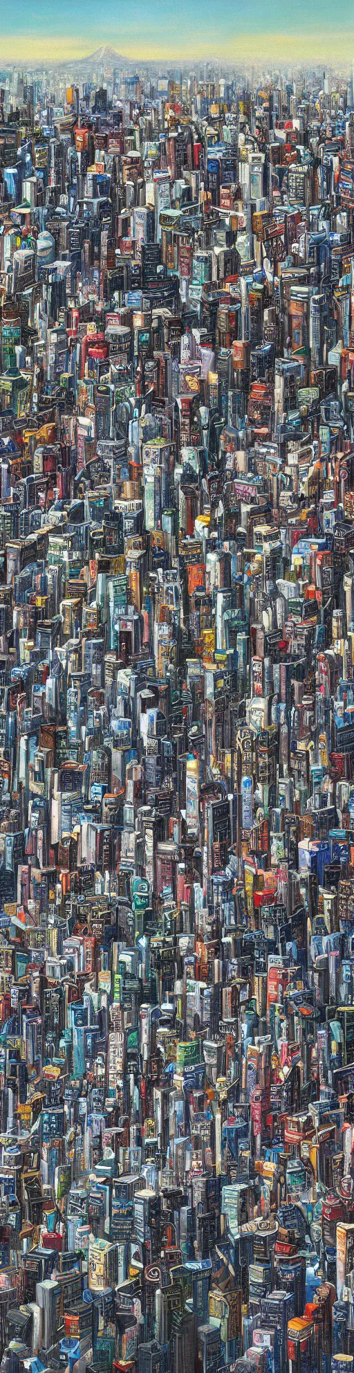 Prompt: Crowded, complex Tokyo Cityscape view from the ground, oil Painting, artstation, ultradetailed, digital Painting