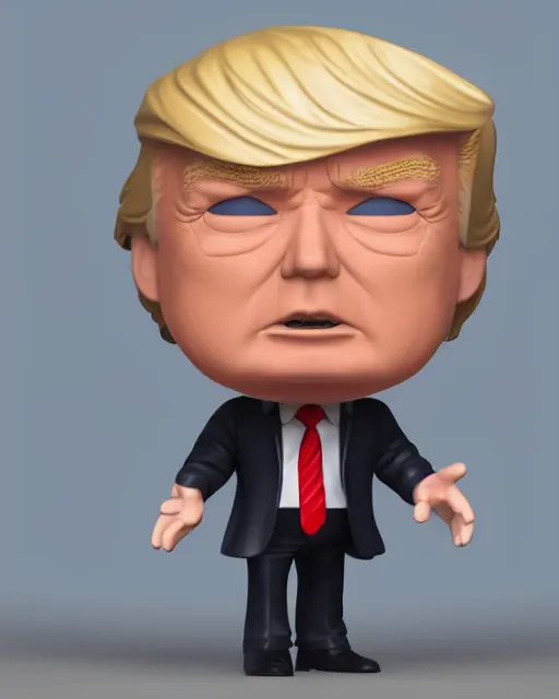 Image similar to full body 3d render of donald trump as a funko pop, studio lighting, white background, blender, trending on artstation, 8k, highly detailed