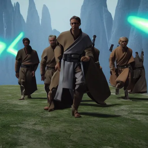 Prompt: a group of Jedi on the planet Felucia, cinematic